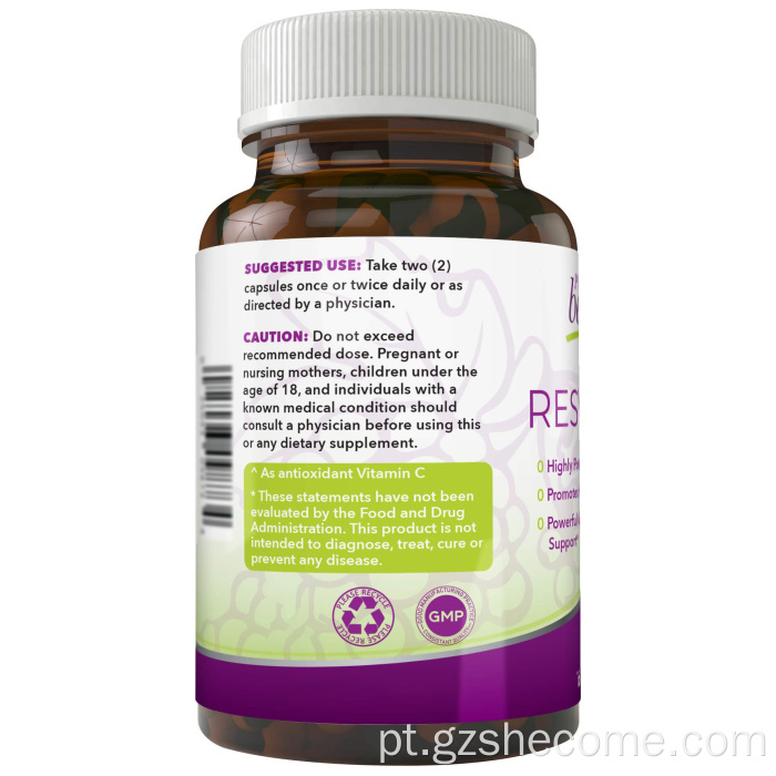 Os suplementos de resveratrol trans promove cápsulas antienvelhecimento